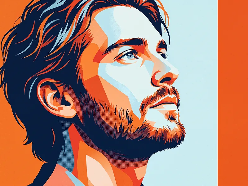Retro Futurist Duotone Profile Portrait With Orange And Icy Blue Prompt - Gemini Prompt