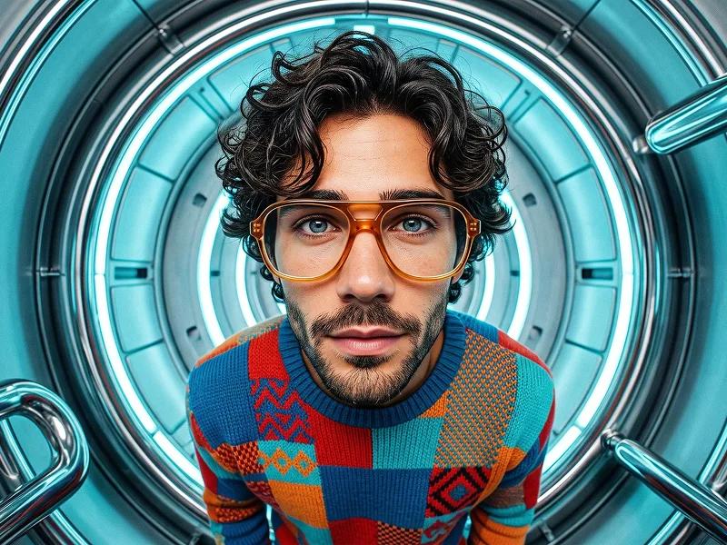 Retro-Futuristic Fisheye Editorial Portrait Prompt - Gemini Prompt