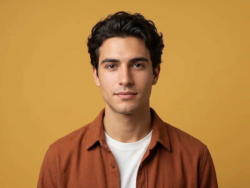 Rust Overshirt Mustard Studio Portrait Prompt - Gemini Prompt