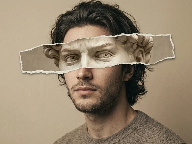 Sepia Torn-Paper Sculpture Reveal Portrait Prompt - Gemini Prompt