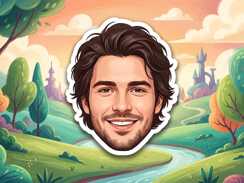 Sticker Cutout Portrait With Illustrated Fantasy Background Prompt - Google Banana Pro Prompt