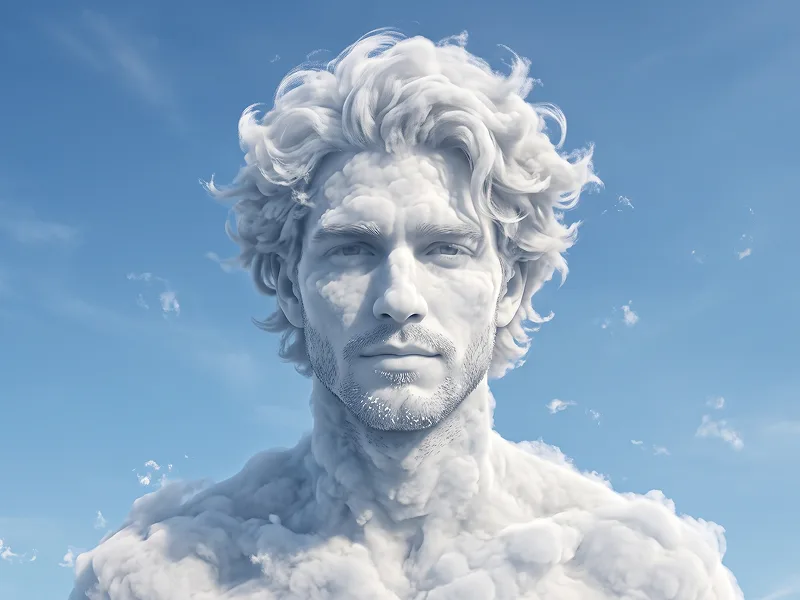 Surreal Cloud Sculpture Portrait With Blue Sky Background Prompt - Google Banana 2.1 Prompt