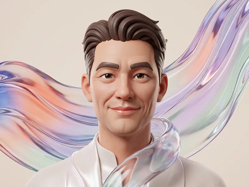 Ritratto Personaggio 3D in Vetro Liquido Traslucido Prompt - Gemini Prompt