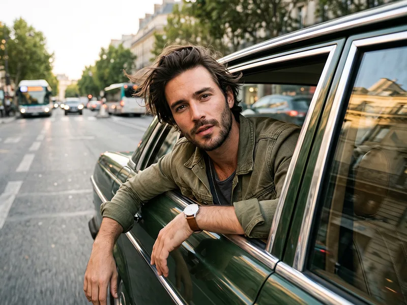 Urban Vintage Car Window Portrait Prompt - Gemini Prompt