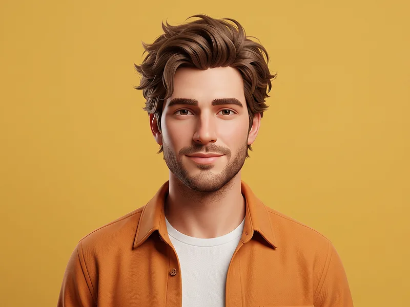 Warm Yellow 3D Character Portrait With Orange Layers Prompt - Gemini Prompt