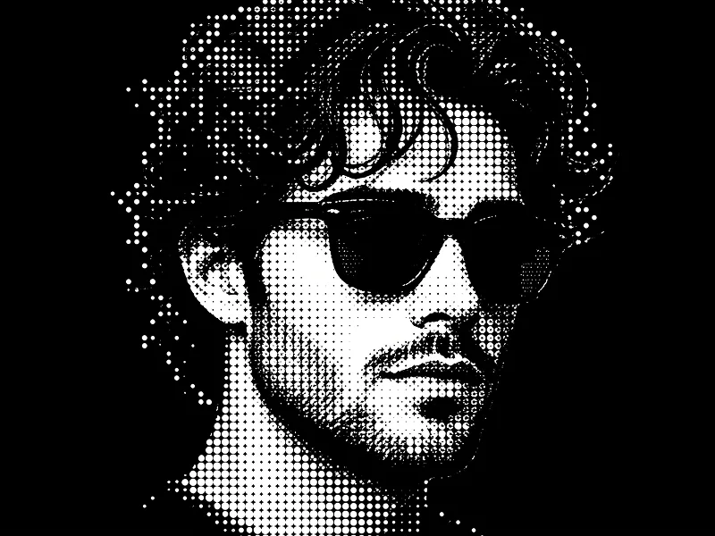 White Dot Halftone Sunglasses Portrait from Photo Prompt - Gemini Prompt
