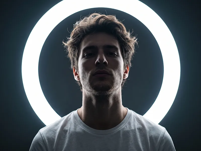 White Halo Backlit Portrait With Raised Chin Prompt - Gemini Prompt
