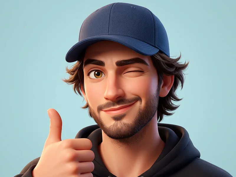 Winking 3D Emoji Avatar With Thumbs Up And Baseball Cap Prompt - Gemini Prompt