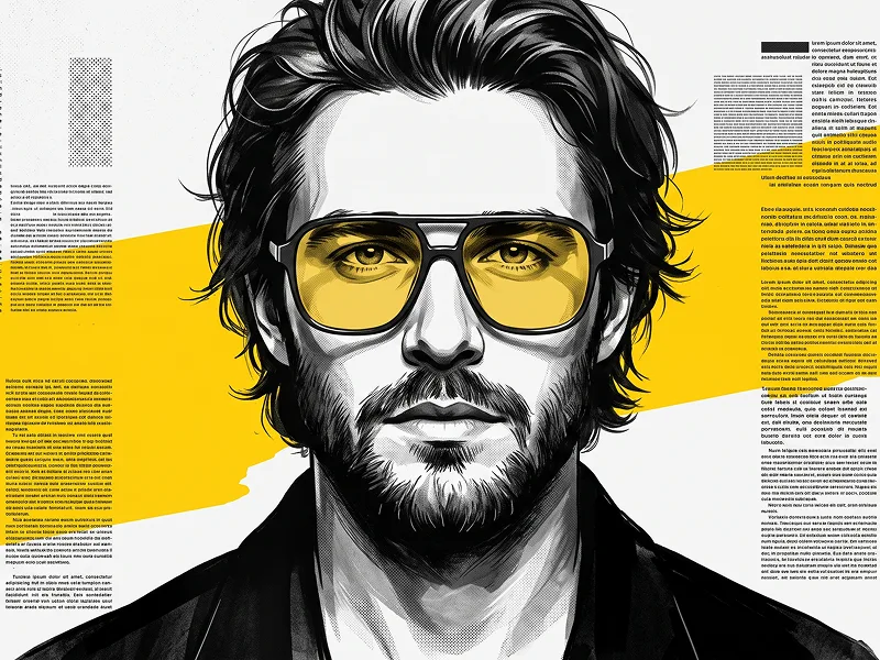 Ritratto Poster Editoriale Grafico con Lenti Gialle Prompt - Gemini Prompt