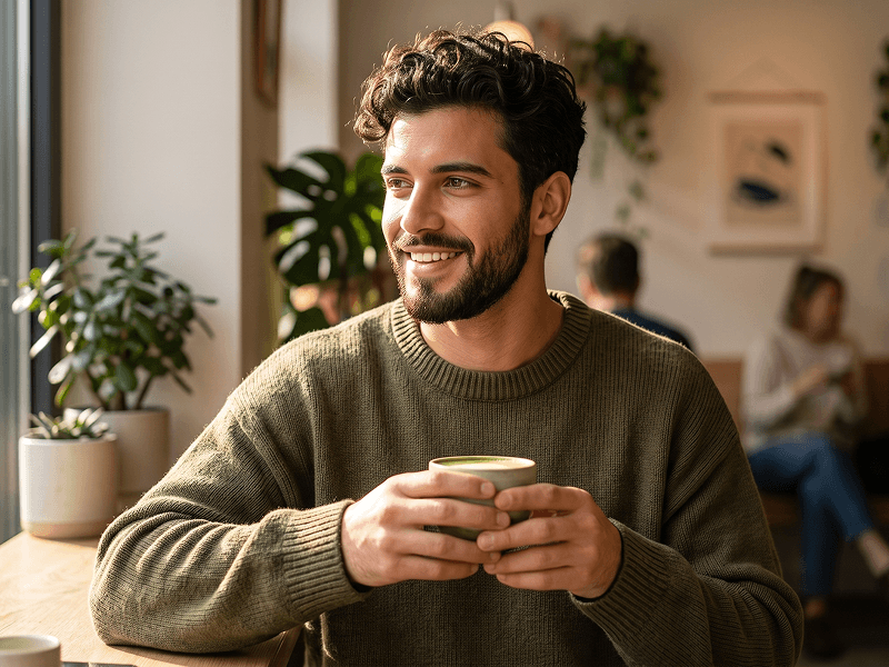 Cozy Indie Cafe Candid Lifestyle Portrait with Warm Natural Light Prompt - Gemini Prompt