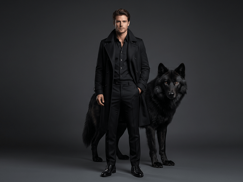 Luxury Fashion Portrait with a Black Wolf Prompt - Gemini Prompt