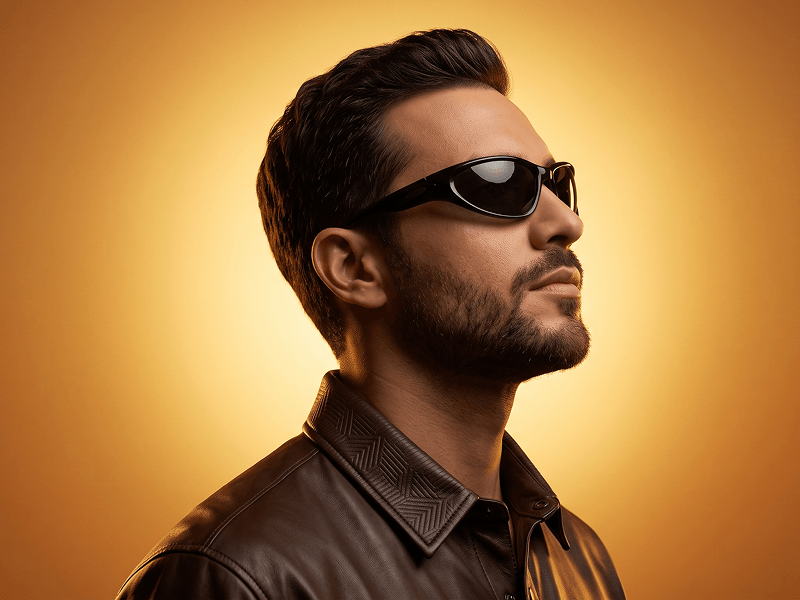 Premium Male Portrait with Brown Leather and Amber Lighting Prompt - Gemini Prompt