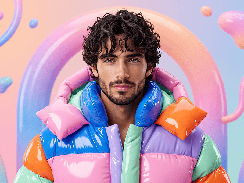 Vibrant Inflatable 3D Fashion Portrait with Glossy Sculptural Forms Prompt - Gemini Prompt