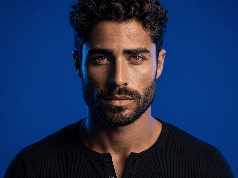 AI Prompt for a Realistic Male Portrait with a Blue Background - Gemini Prompt