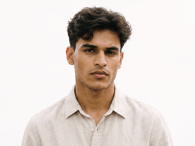 Bright Cinematic Portrait with a Clean White Studio Background Prompt - Gemini Prompt