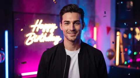 Neon Işıklarla Doğum Günü Portresi AI Promptu - Gemini Prompt