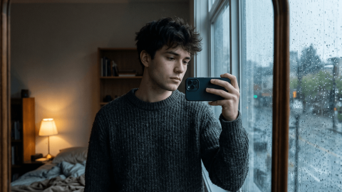 Prompt per Selfie allo Specchio in una Giornata di Pioggia - Gemini Prompt