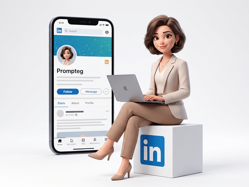 Pixar-Style Female LinkedIn Content Creator Character Prompt - Gemini Prompt