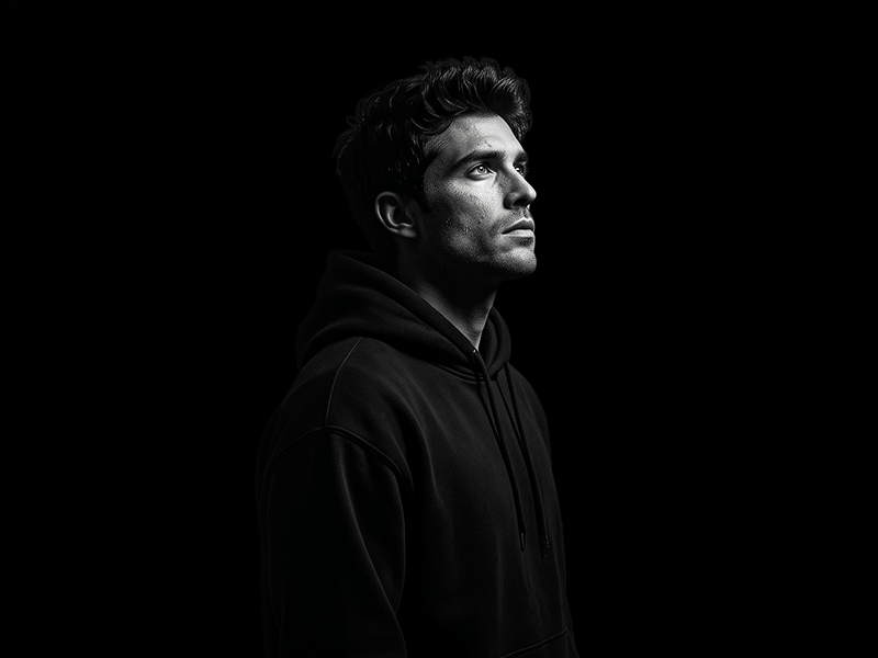 Black and White Cinematic Portrait with Dramatic Lighting Prompt - Gemini Prompt