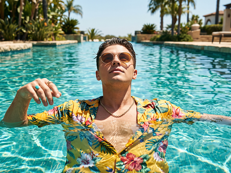 Tropisches Mode- und Luxus-Lifestyle-Poolfoto Prompt - Gemini Prompt