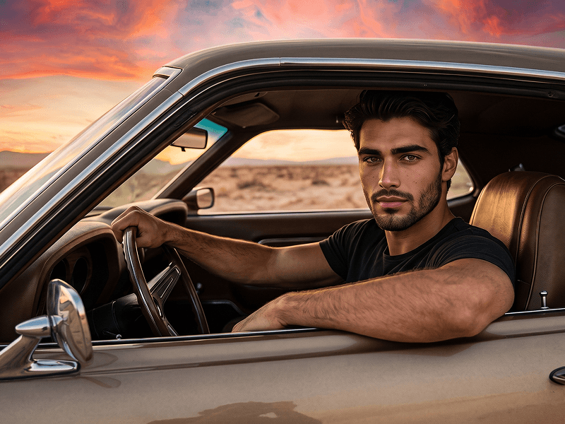 Desert Road Trip Photo with a 1969 Ford Mustang Boss 429 Prompt - Gemini Prompt