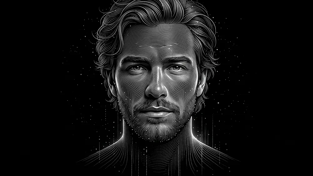 Topographic Line Sculpture Portrait With Biometric Data Particles Prompt - Nano Banana 2 Prompt
