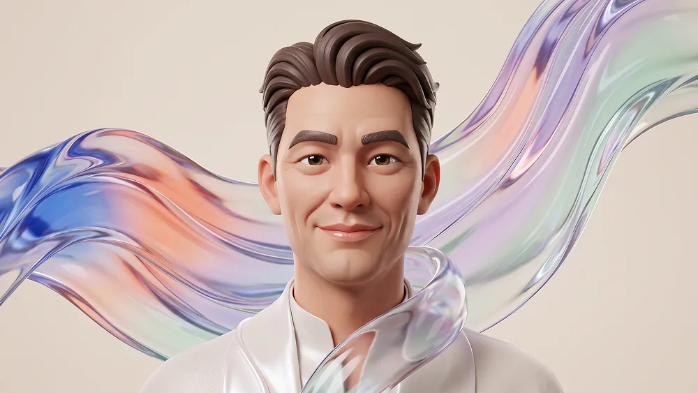 Ritratto Personaggio 3D in Vetro Liquido Traslucido Prompt - Gemini Prompt