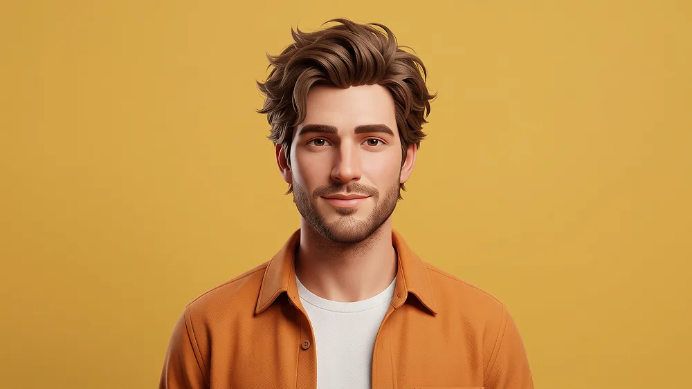 Warm Yellow 3D Character Portrait With Orange Layers Prompt - Gemini Prompt