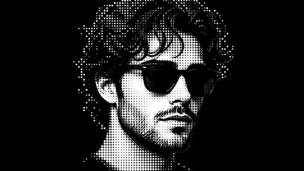 White Dot Halftone Sonnenbrillen Porträt aus Foto Prompt - Gemini Prompt