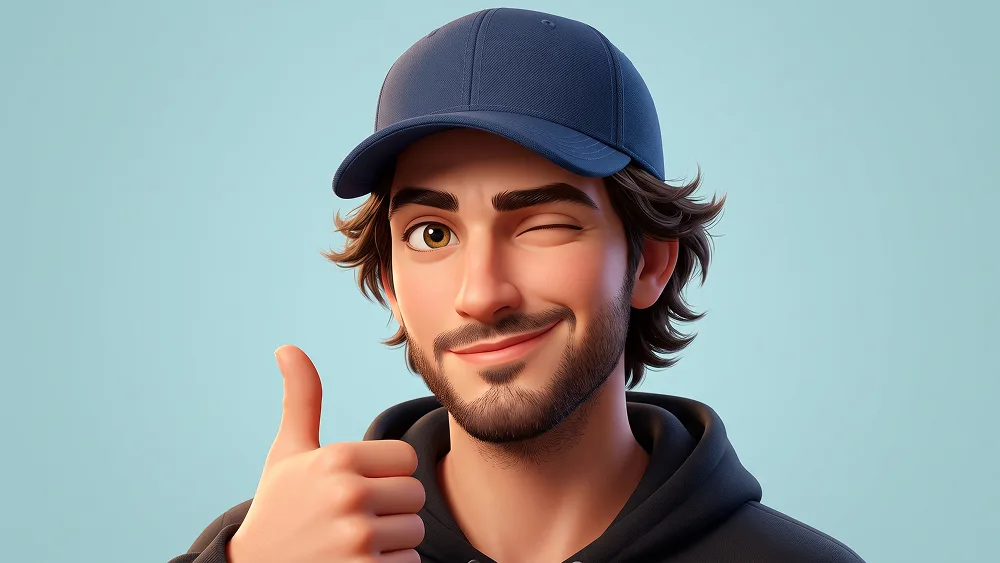 Winking 3D Emoji Avatar With Thumbs Up And Baseball Cap Prompt - Gemini Prompt