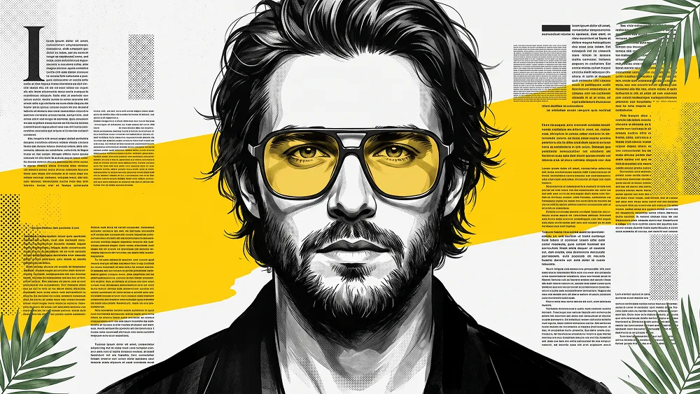 Yellow Lens Graphic Editorial Poster Portrait Prompt - Gemini Prompt